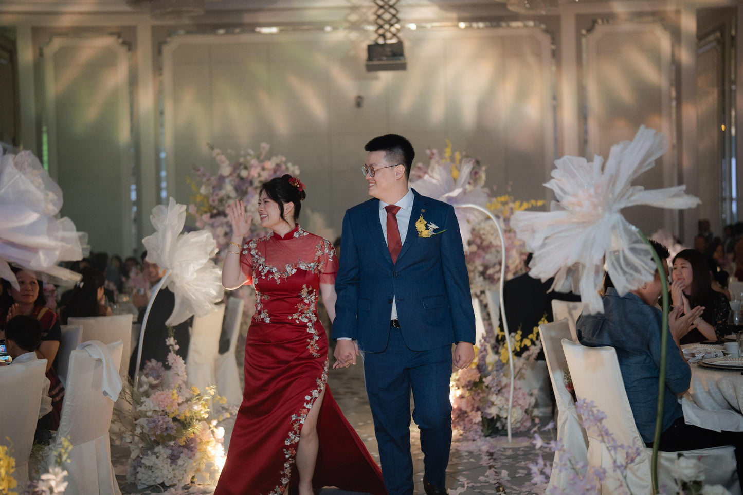 Bride Constance’s Red Gown with Gold-Lined Lace