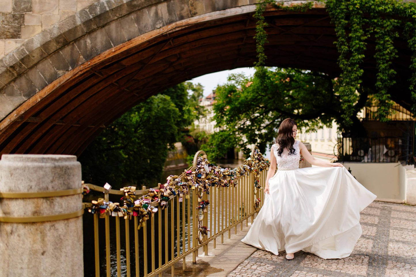 Bride Kelly - Sleeveless Lace Bodice Satin Aline Wedding Dress