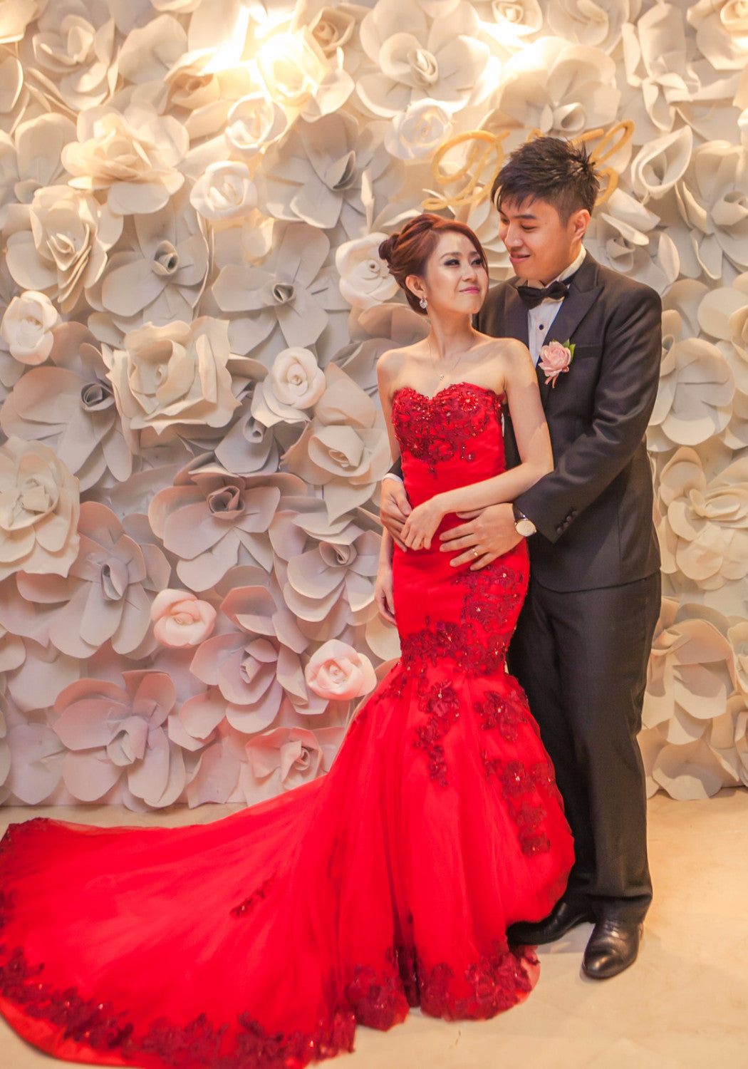 lace applique mermaid strapless wedding dress Bride EChuin