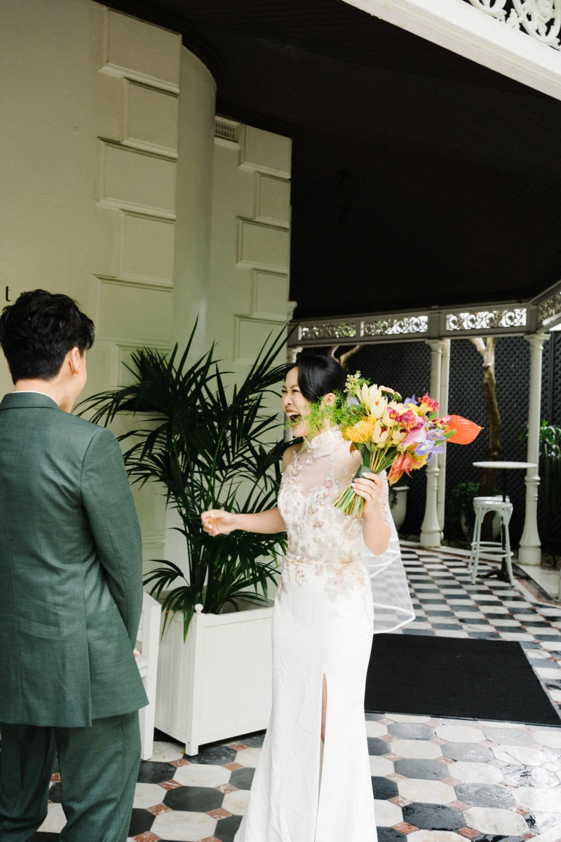 Unique Asymmetrical Bridal Gown for Bride Jina