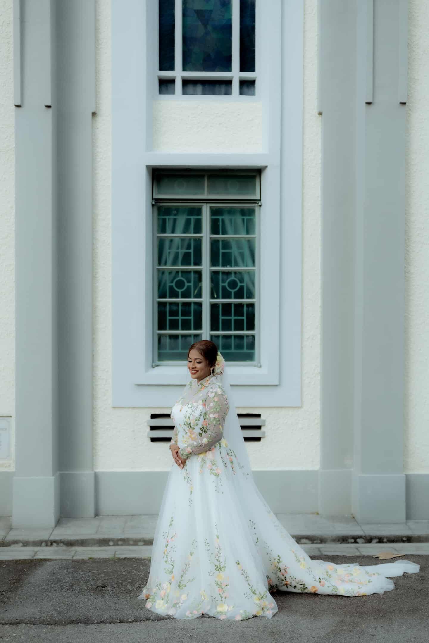 Bride Visha — High Neck Gown with Colourful Floral Details