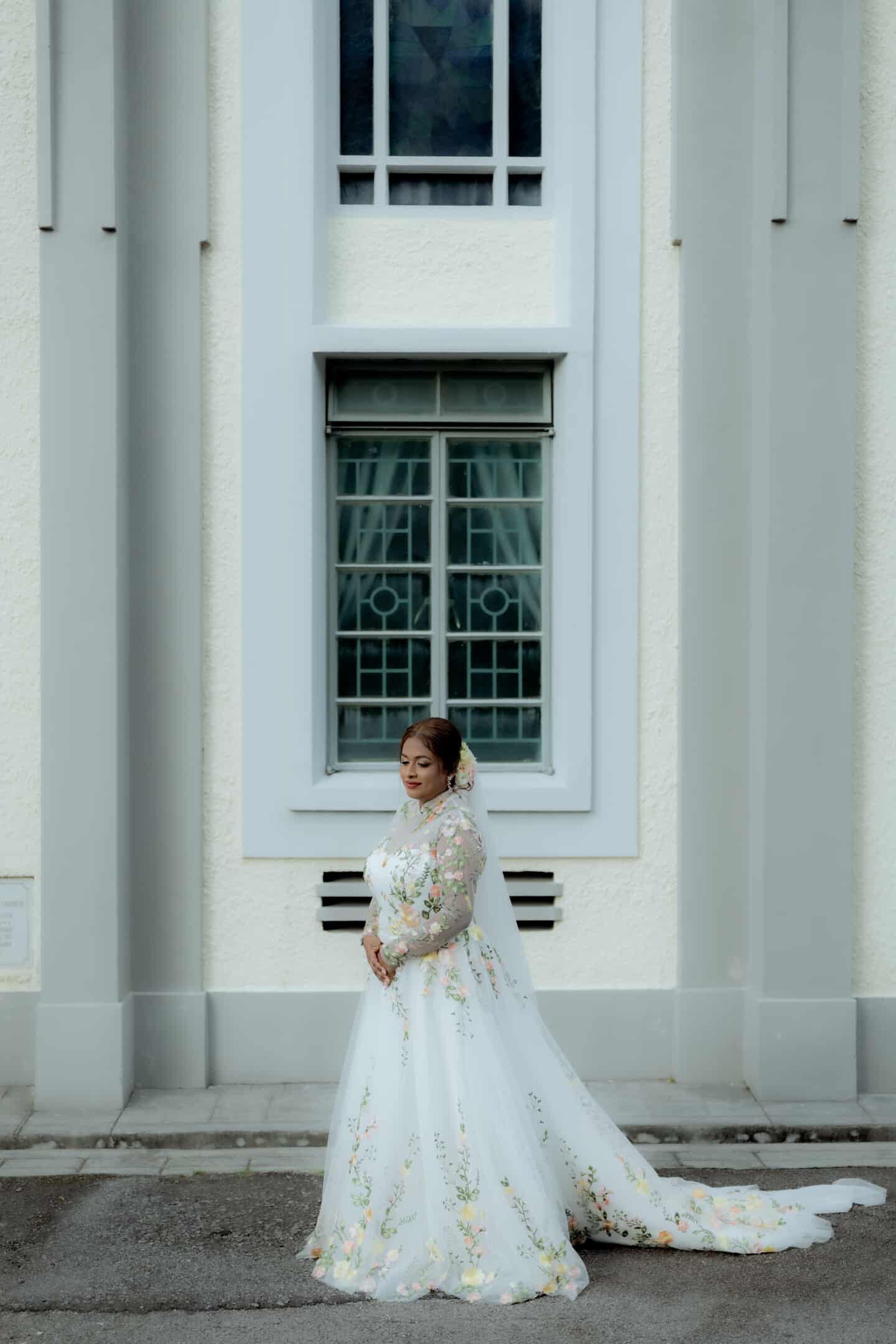 Bride Visha — High Neck Gown with Colourful Floral Details