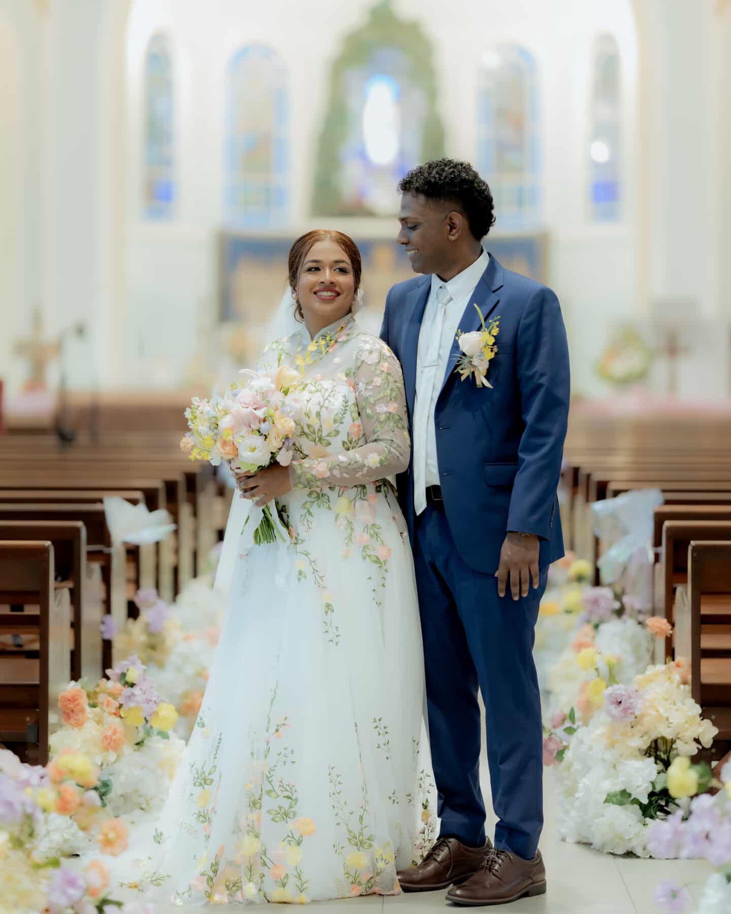 Bride Visha — High Neck Gown with Colourful Floral Details