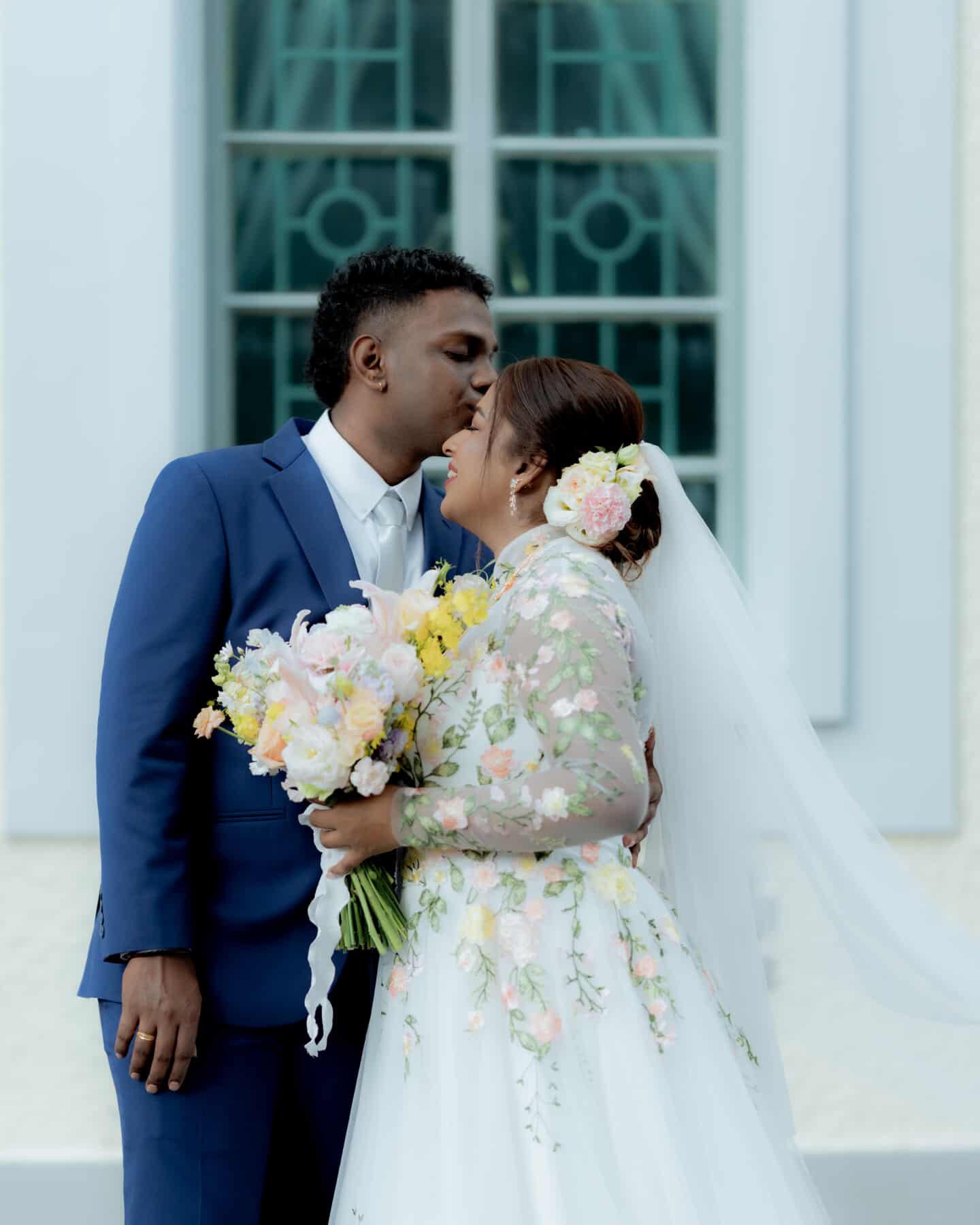 Bride Visha — High Neck Gown with Colourful Floral Details