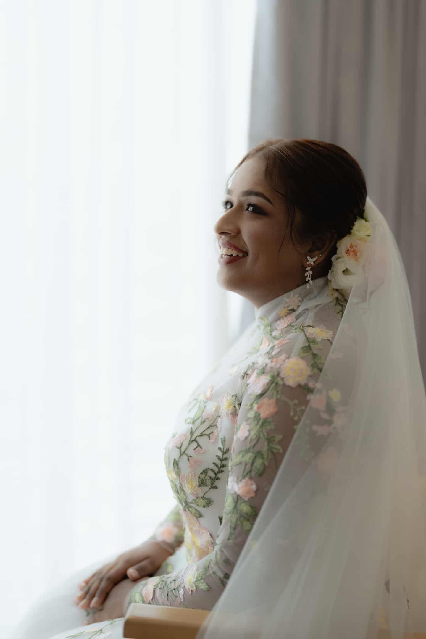Bride Visha — High Neck Gown with Colourful Floral Details