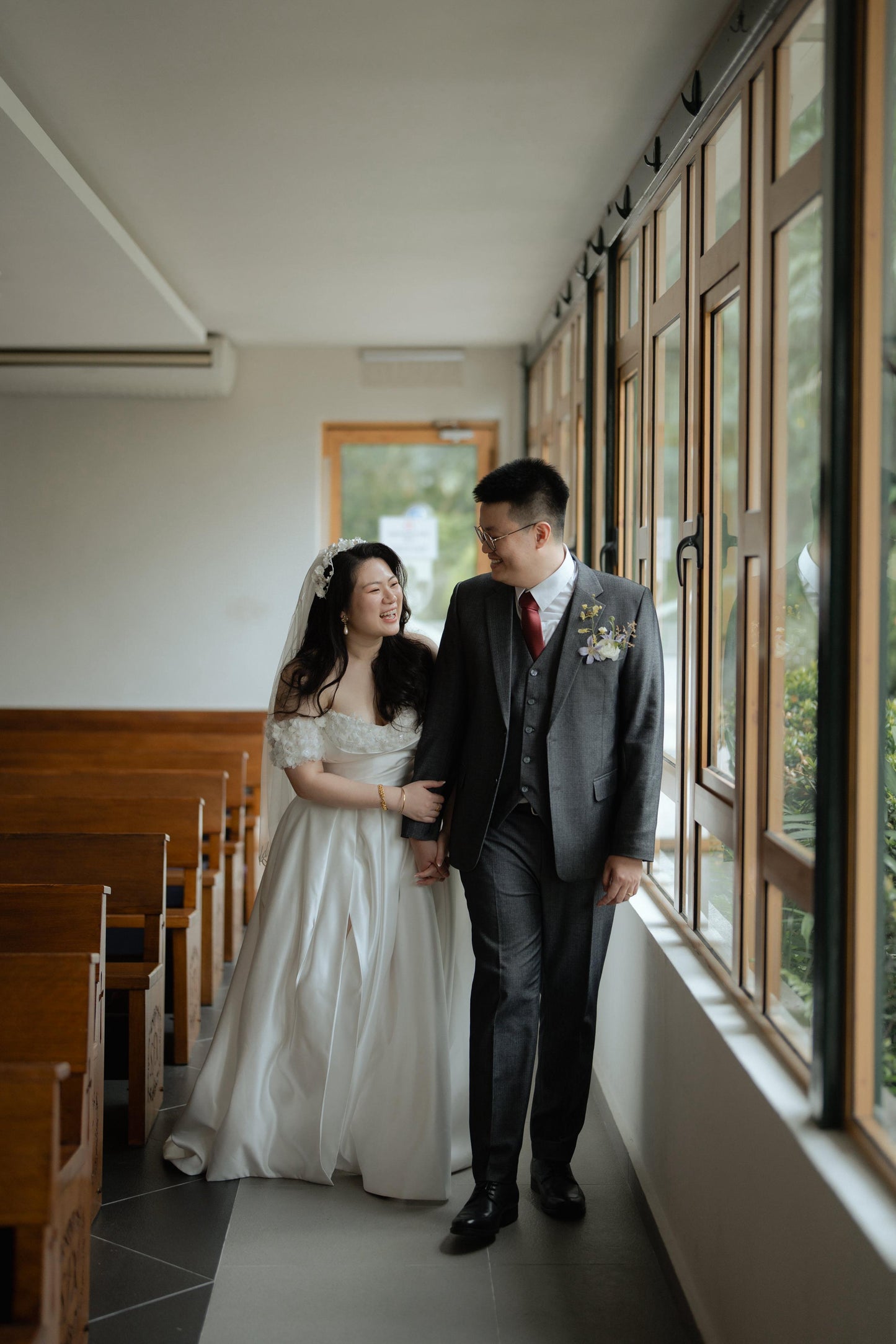 Bride Constance’s Satin Gown with Beaded Floral Details