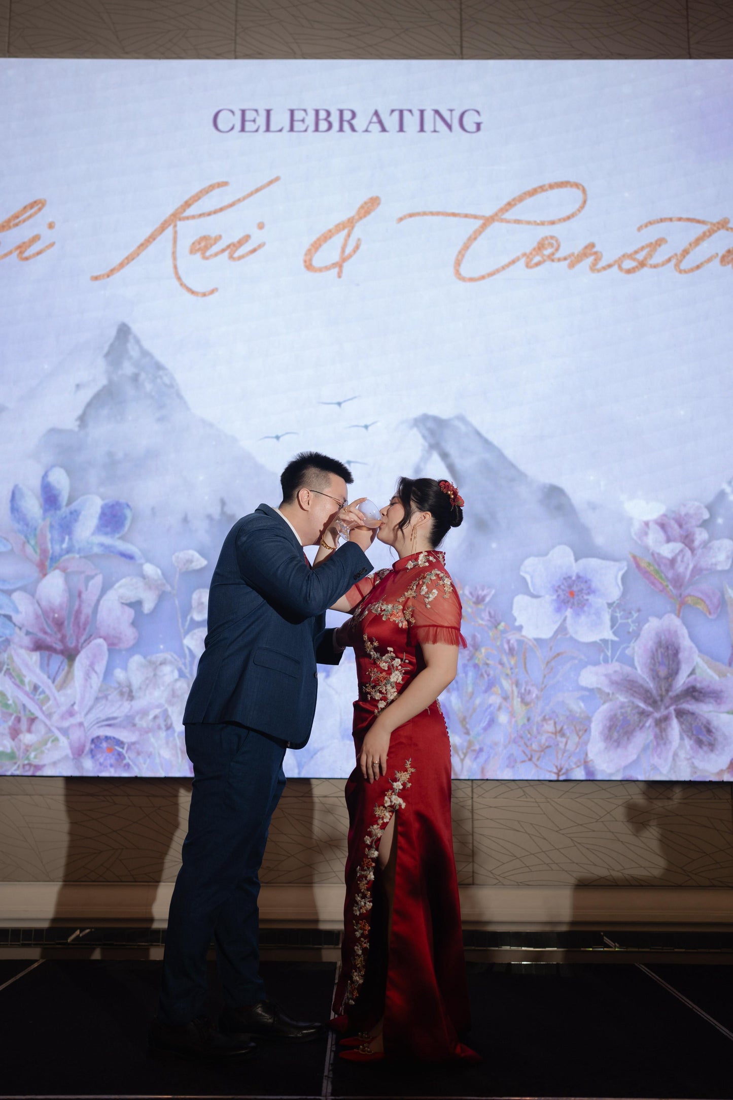 Bride Constance’s Red Gown with Gold-Lined Lace