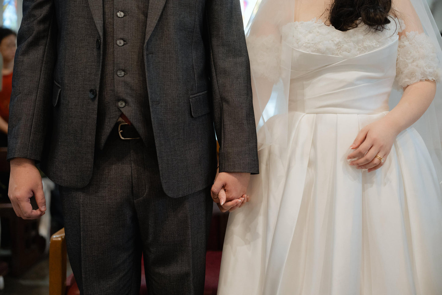 Bride Constance’s Satin Gown with Beaded Floral Details