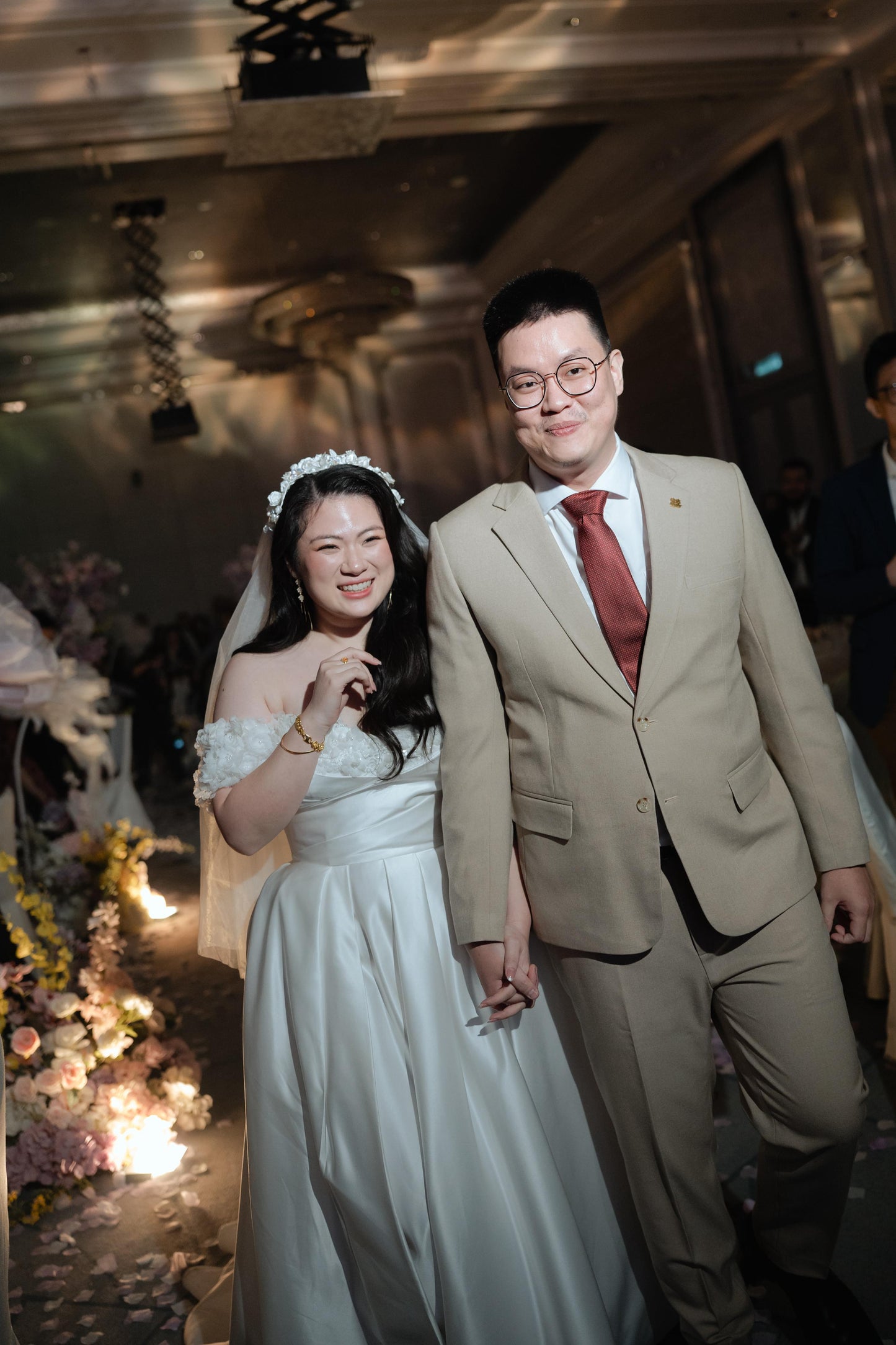 Bride Constance’s Satin Gown with Beaded Floral Details
