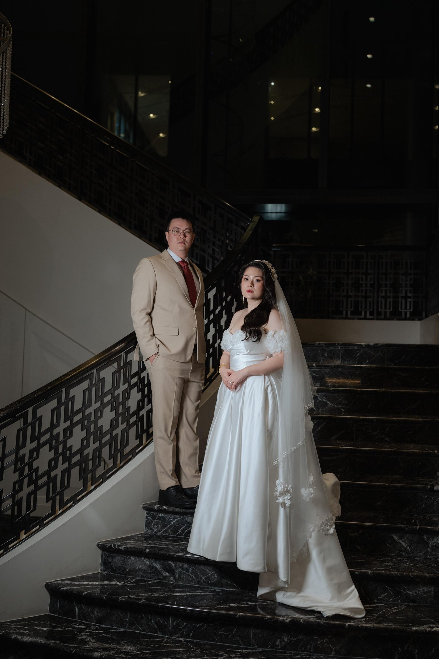 Bride Constance’s Satin Gown with Beaded Floral Details