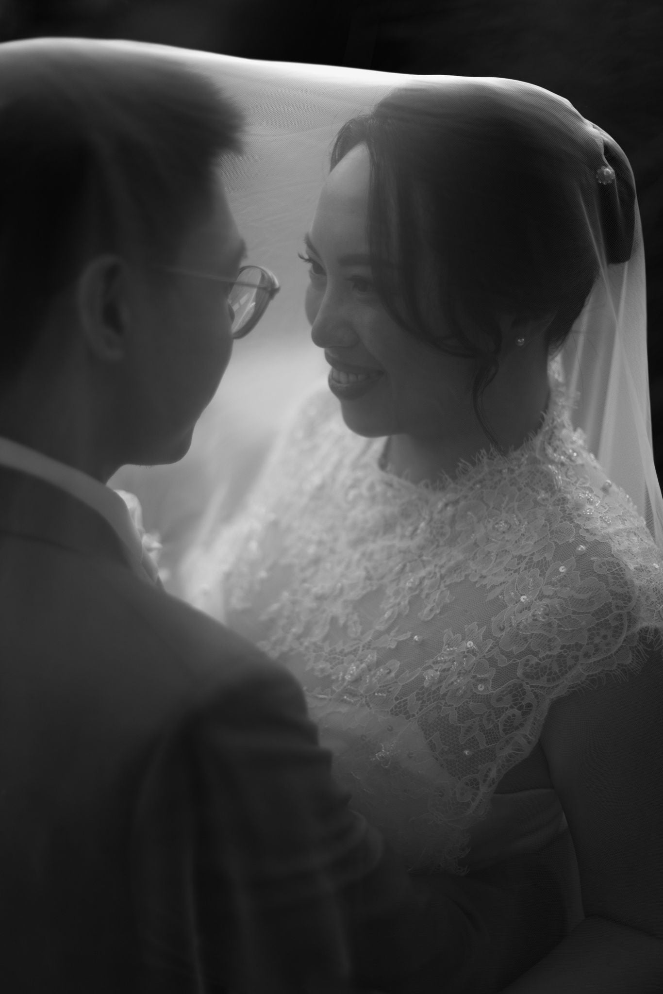 Bride Gwendolyn – Custom Beaded French Lace Gown with Veil