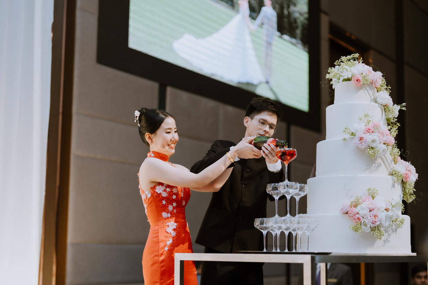 Bold oriental-inspired wedding dress in bright red