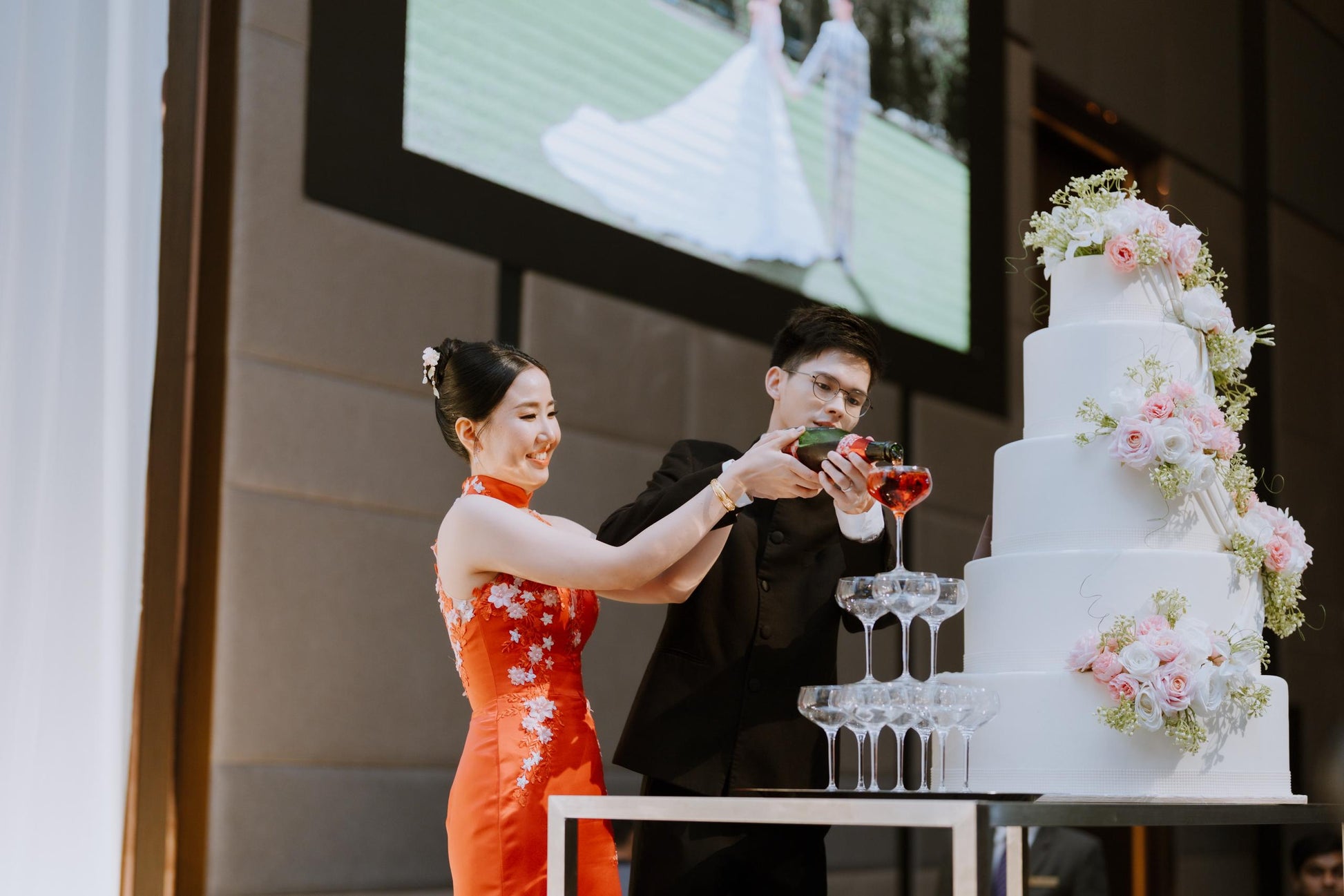 Bold oriental-inspired wedding dress in bright red