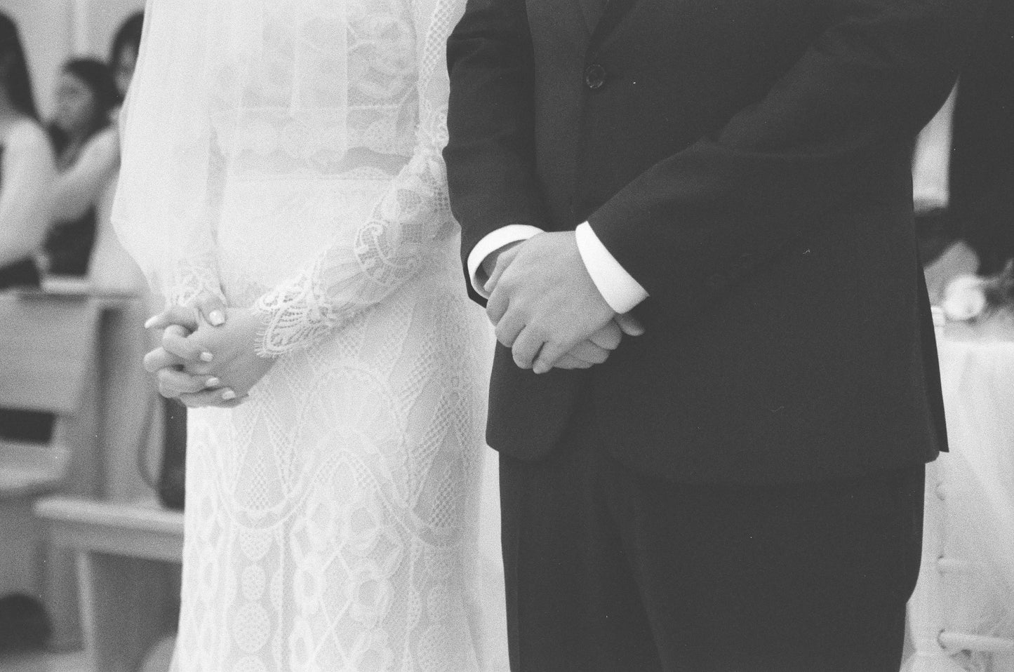 Handcrafted lace patchwork detail on couture bridal gown