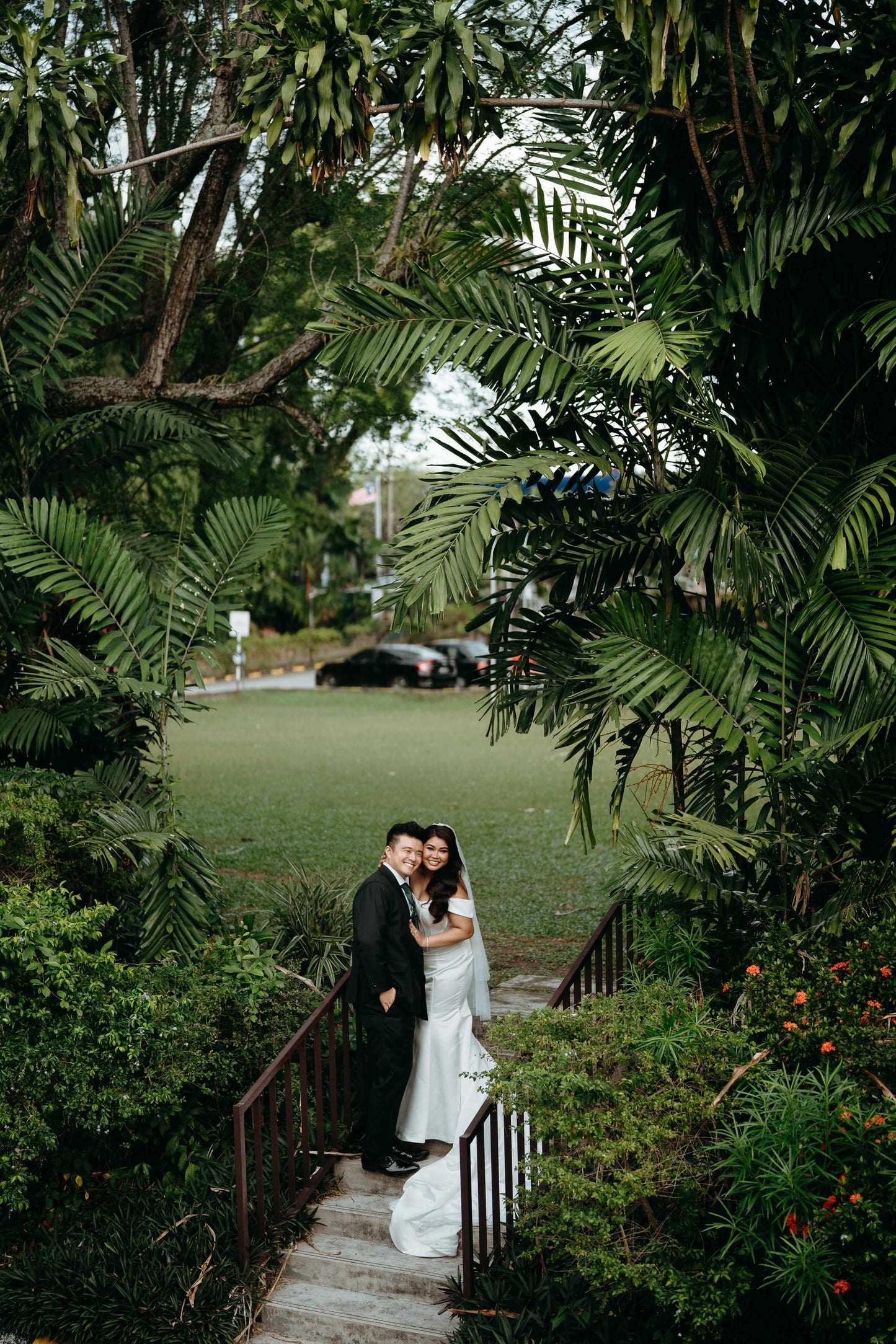 Custom wedding dress with figure-flattering corset bodice and fitted skirt