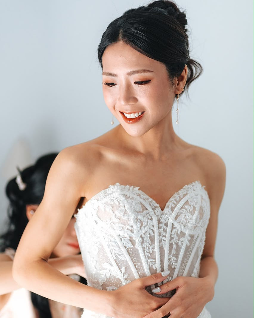 Bride Jeyinn - Strapless Fully Beaded Full Lace Aline Wedding Dress
