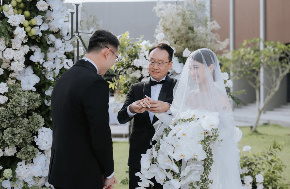 French Lace & Beaded Bridal Gown for Bride Jing Yann