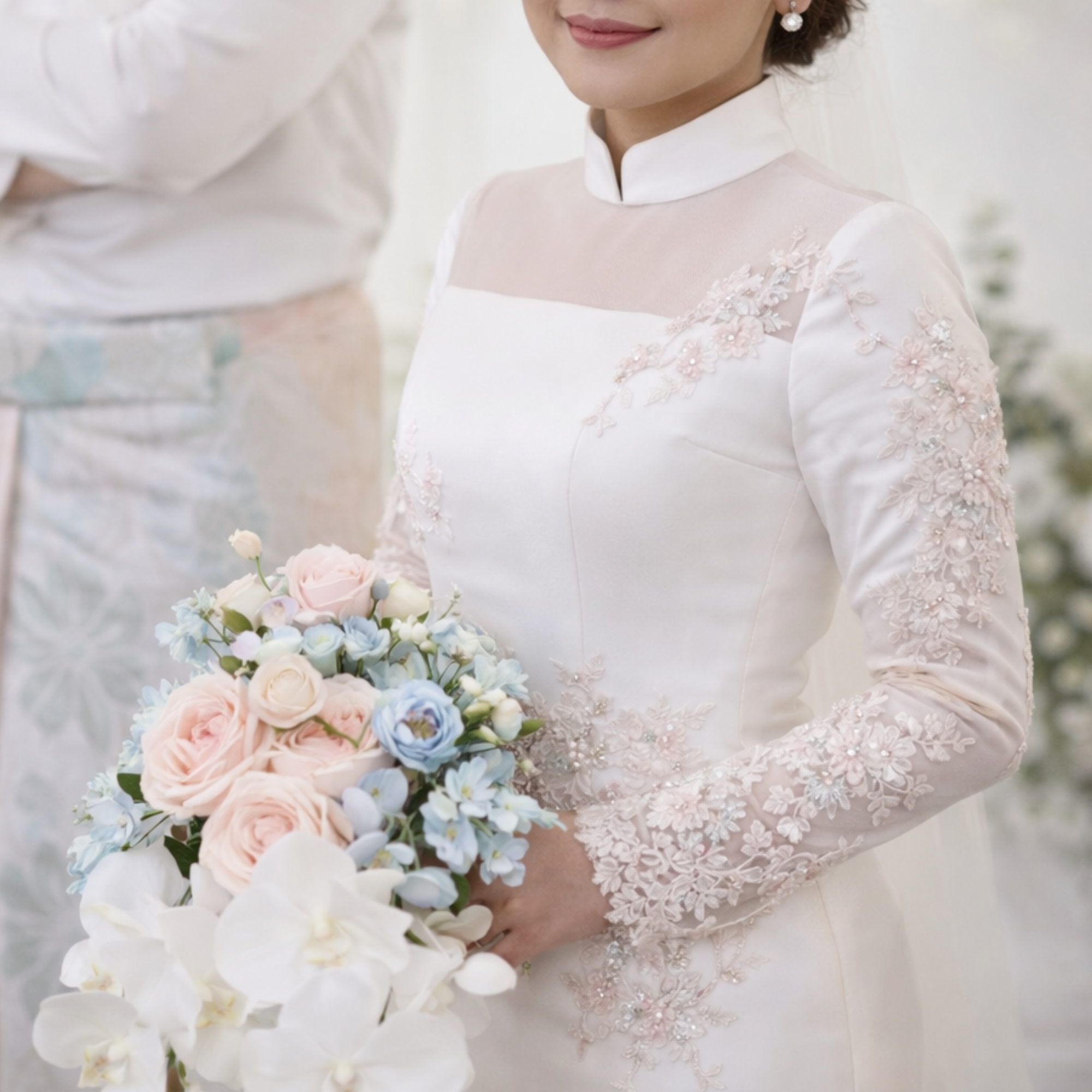 Bespoke hijab bridal gown included in Dentelle Nikah Couture package Malaysia