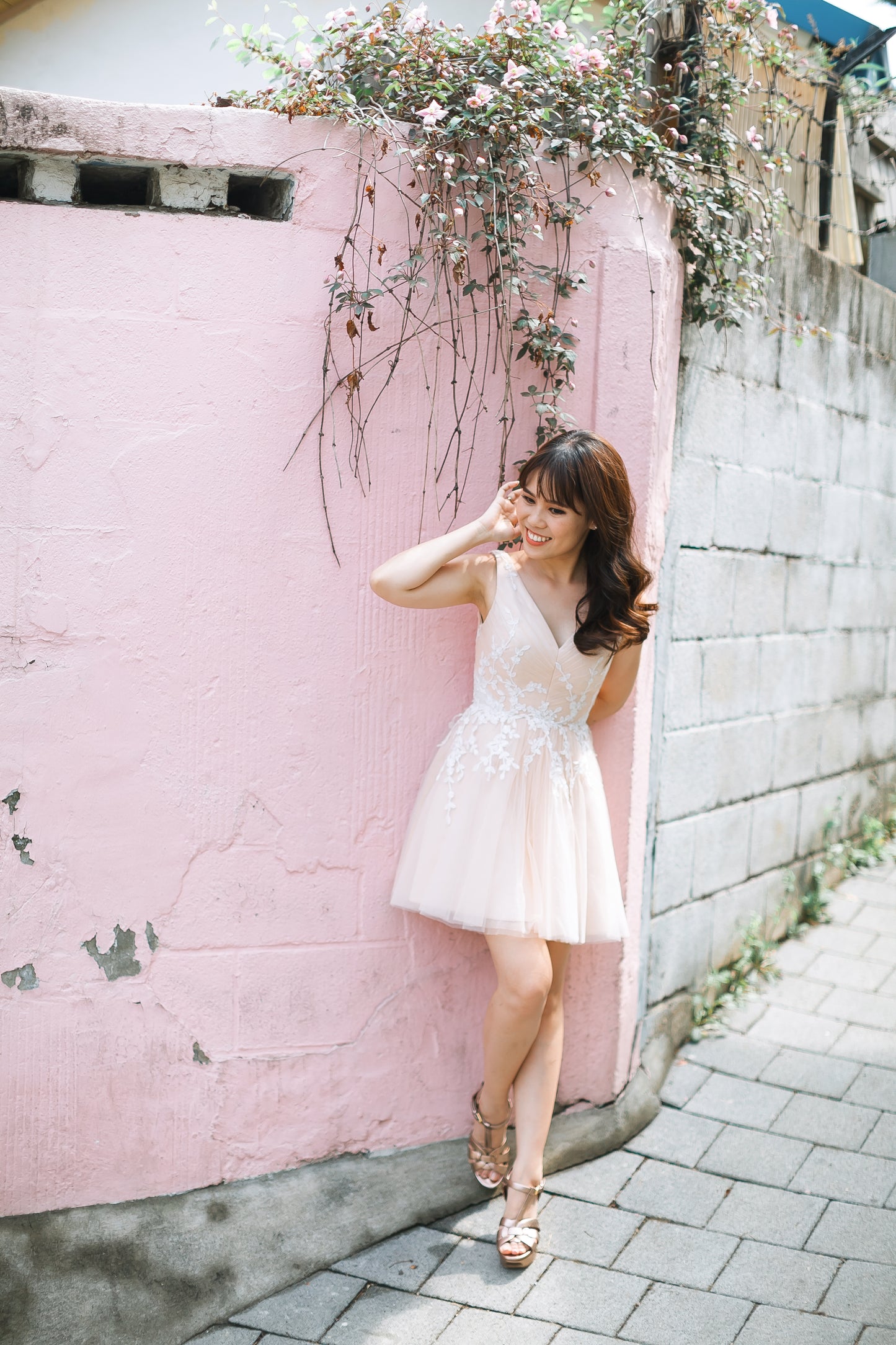 blush short wedding dress