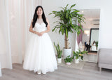 midi length bridal gown