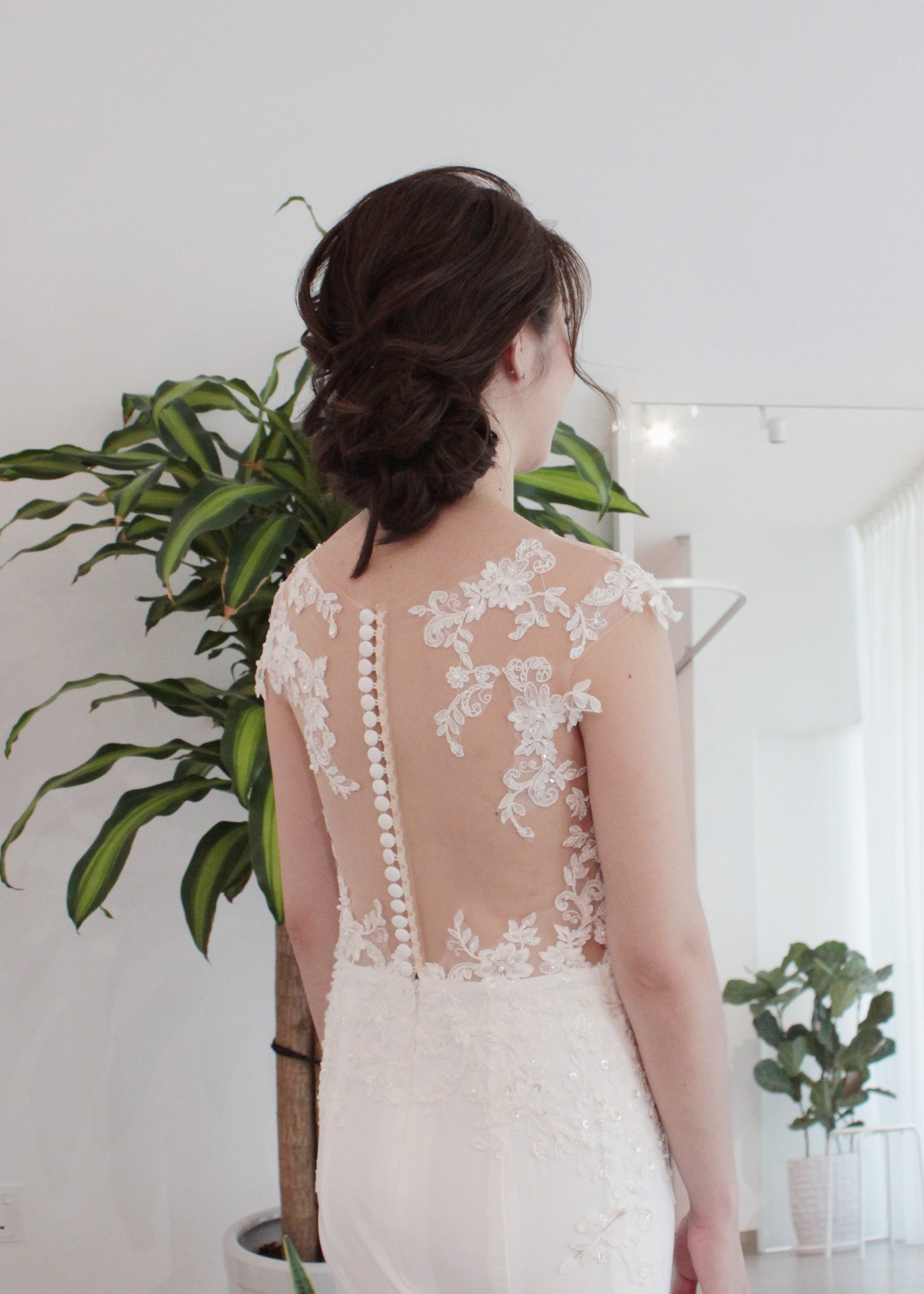 illusion lace back bridal gown
