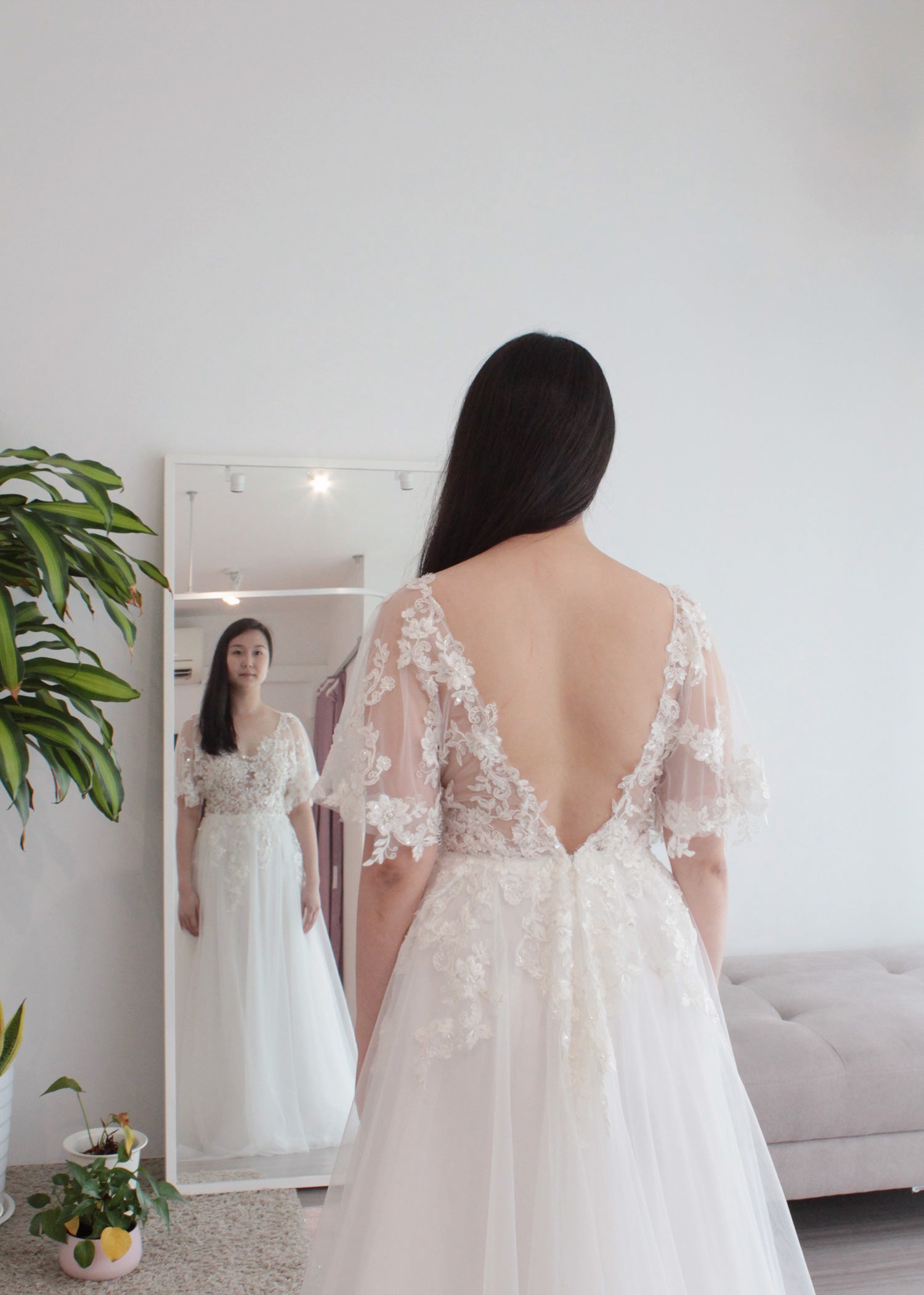 Butterfly Sleeves V Low Back Wedding Dress Butterfly Sleeves V Low Back Wedding Dress