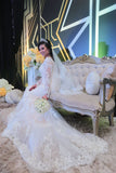 Bride Adinda - Long sleeves lace mermaid dress in ivory lace on champagne base