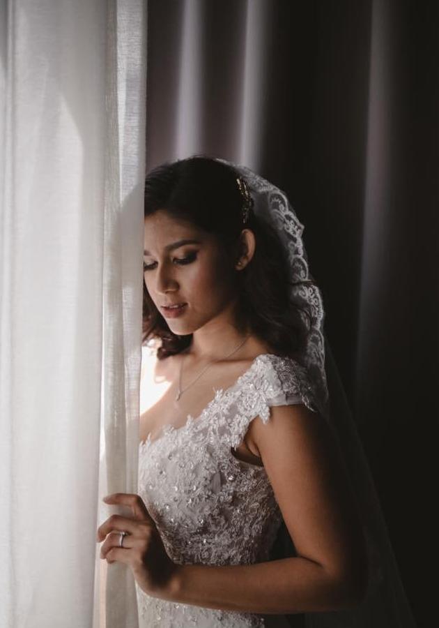 Bride Vanitha - Fit and Flare Chiffon Wedding Dress with Sheer Lace Bodice