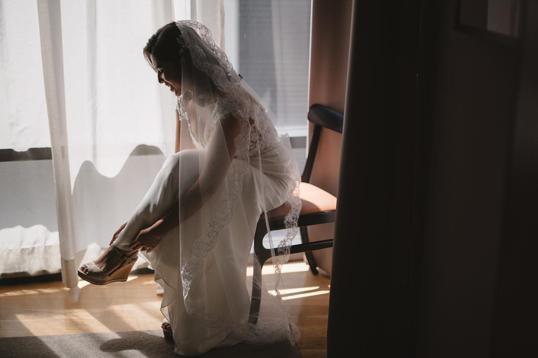 Bride Vanitha - Fit and Flare Chiffon Wedding Dress with Sheer Lace Bodice