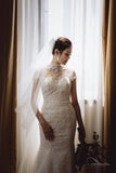 Bride Michelle - Mandarin Collar Mermaid Lace Wedding Dress