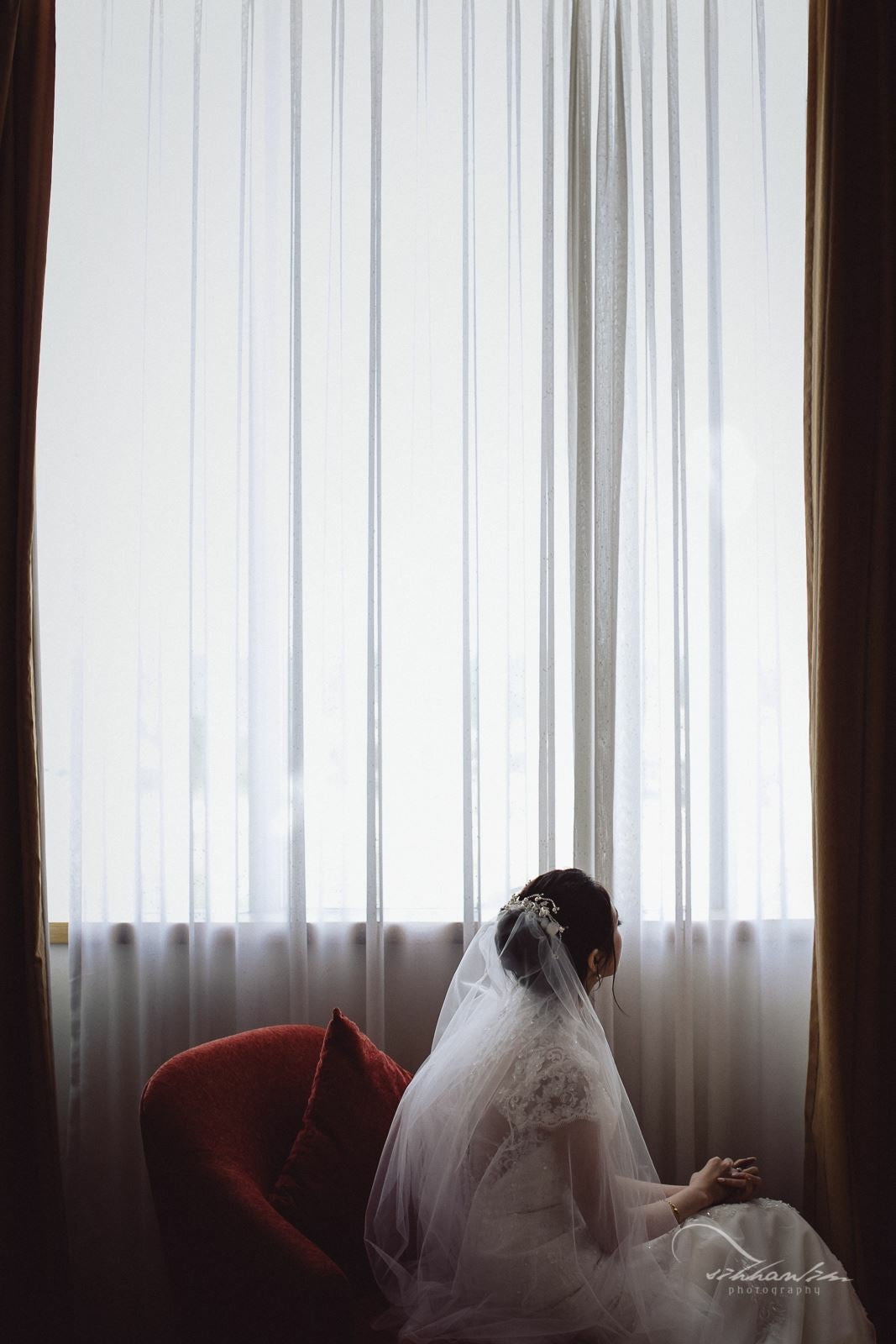 mandarin collar bridal gown