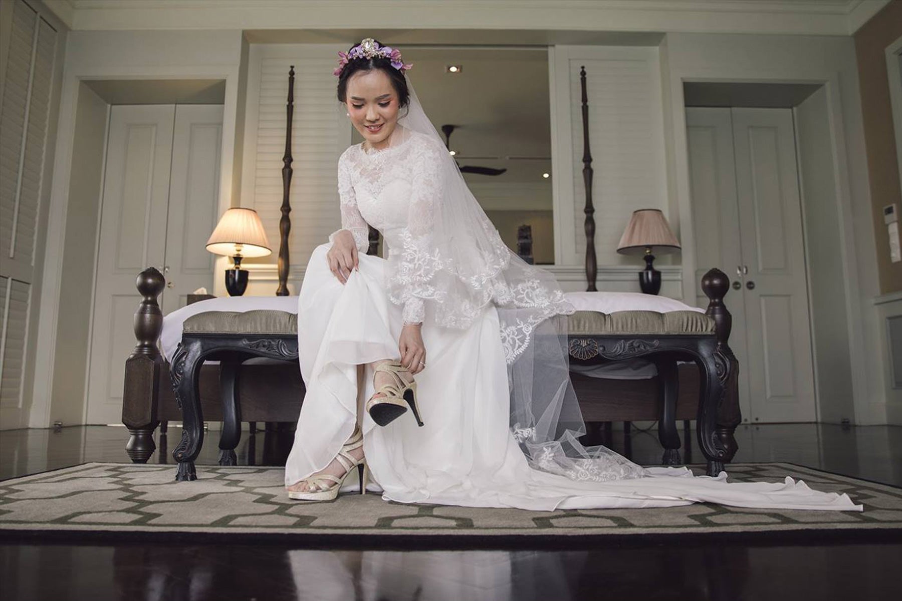 Dentelle Bridal | Long Sleeves French Lace Chiffon Aline Wedding Dress Dentelle Bridal | Long Sleeves French Lace Chiffon Aline Wedding Dress